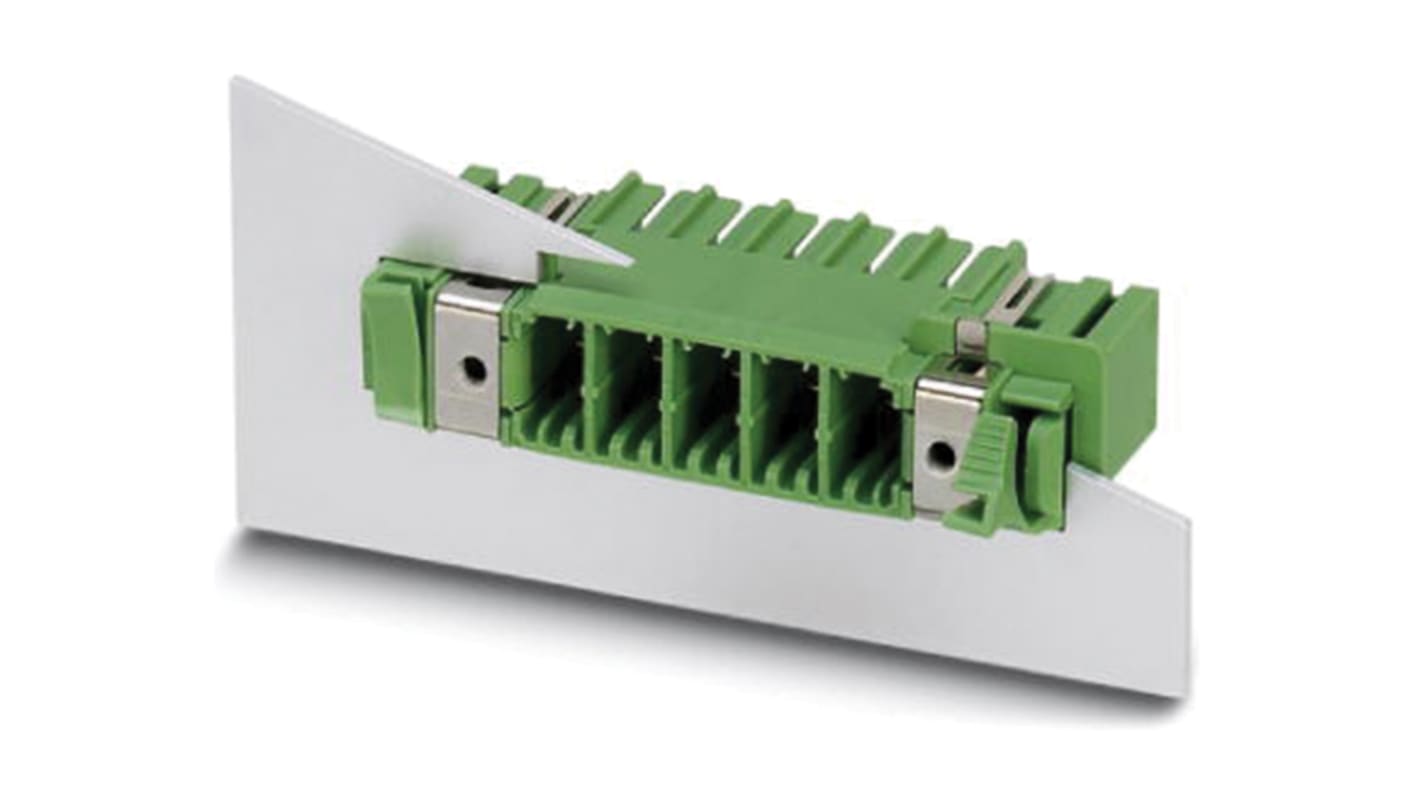 Phoenix Contact 7.62mm Pitch 4 Way Right Angle Pluggable Terminal Block, Feed Through Header, Panel Mount, Through