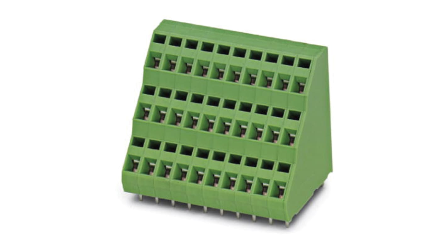 Borne para PCB Hembra Phoenix Contact de 2 vías, paso 5.08mm, 12A, de color Verde, montaje Montaje en orificio pasante,