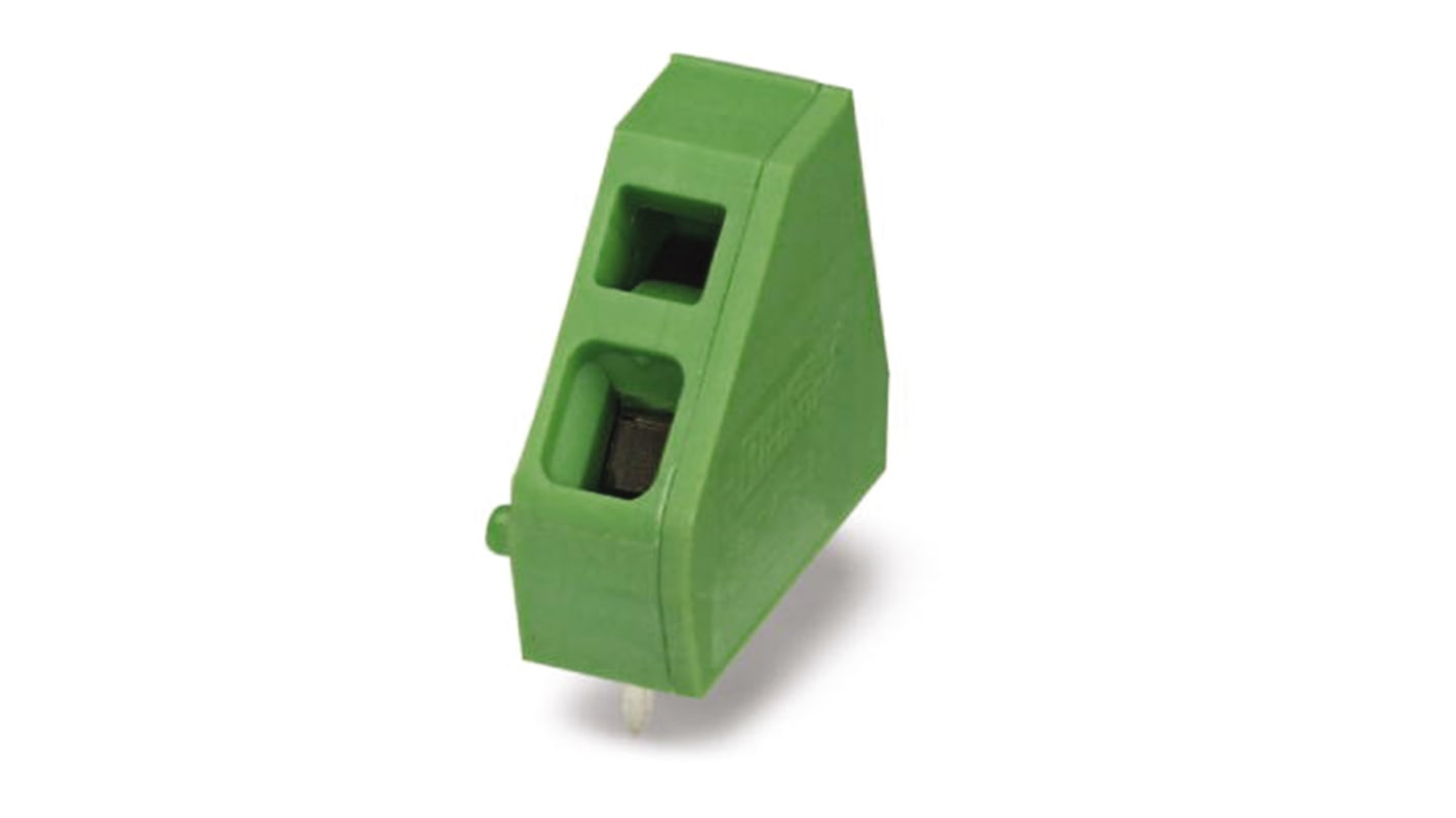 Borne para PCB Hembra Phoenix Contact de 1 vía, paso 5.08mm, 24A, de color Verde, montaje Montaje en orificio pasante,
