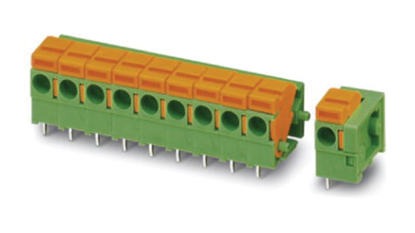 Phoenix Contact FFKDSA1/H1-5.08-16 Series PCB Terminal Block, 16-Contact, 5.08mm Pitch, Through Hole Mount, Spring Cage