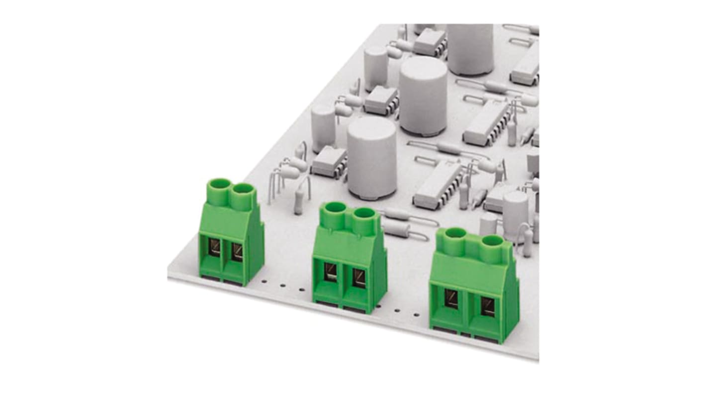 Borne para PCB Phoenix Contact de 2 vías, paso 7.62mm, 32A, de color Verde, montaje Montaje en orificio pasante,