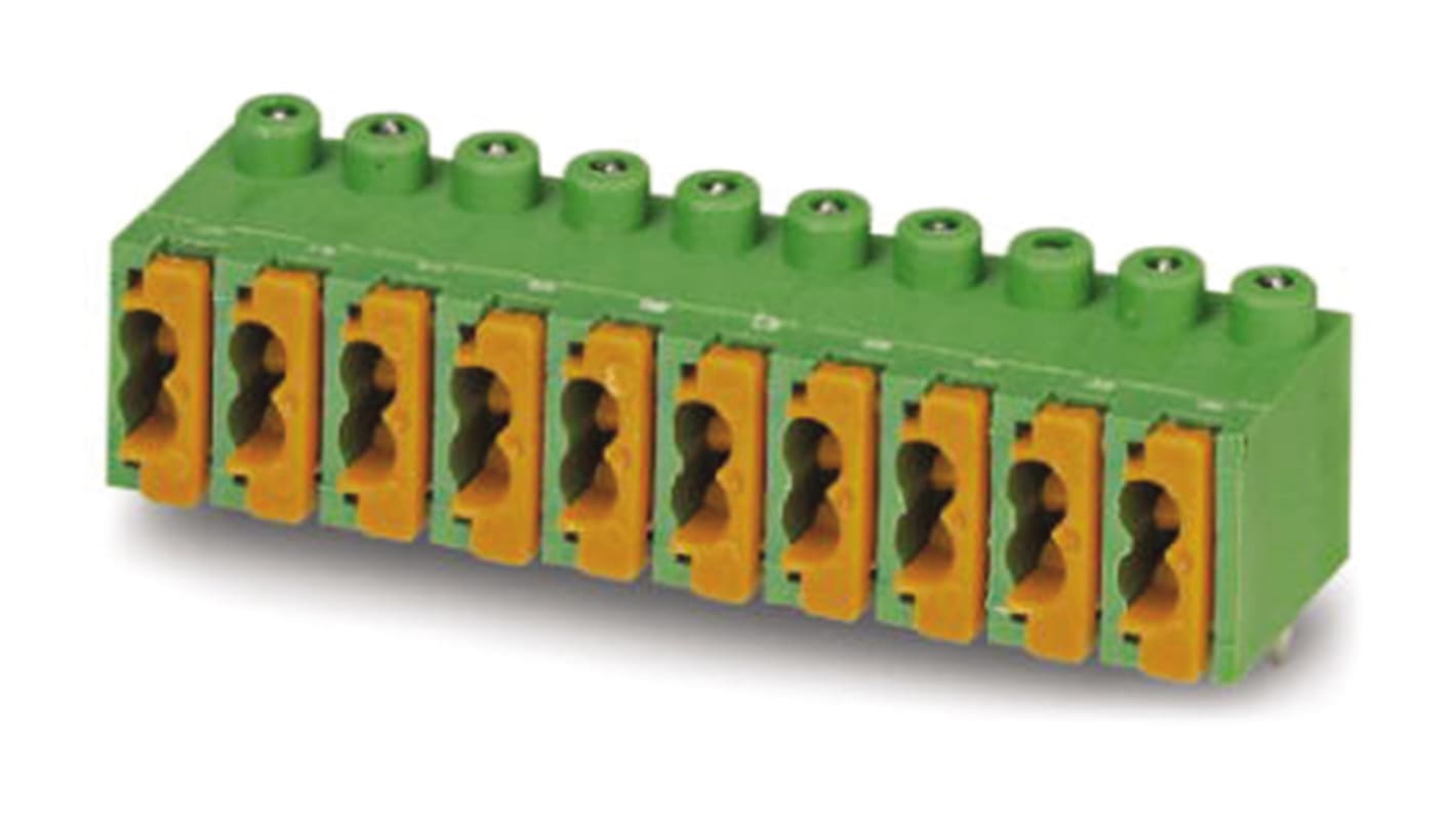 Bloque de terminal PCB Hembra Phoenix Contact de 9 vías, paso 3.5mm, 4A, de color Verde, montaje Montaje en orificio