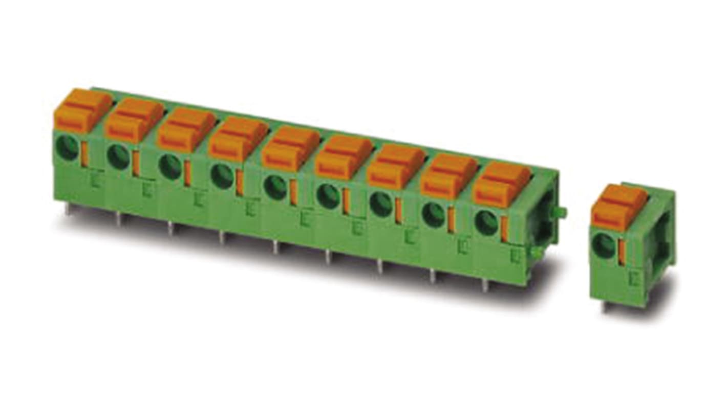 Borne para PCB Hembra Phoenix Contact de 4 vías, paso 7.62mm, 15A, de color Verde, montaje Montaje en orificio pasante,