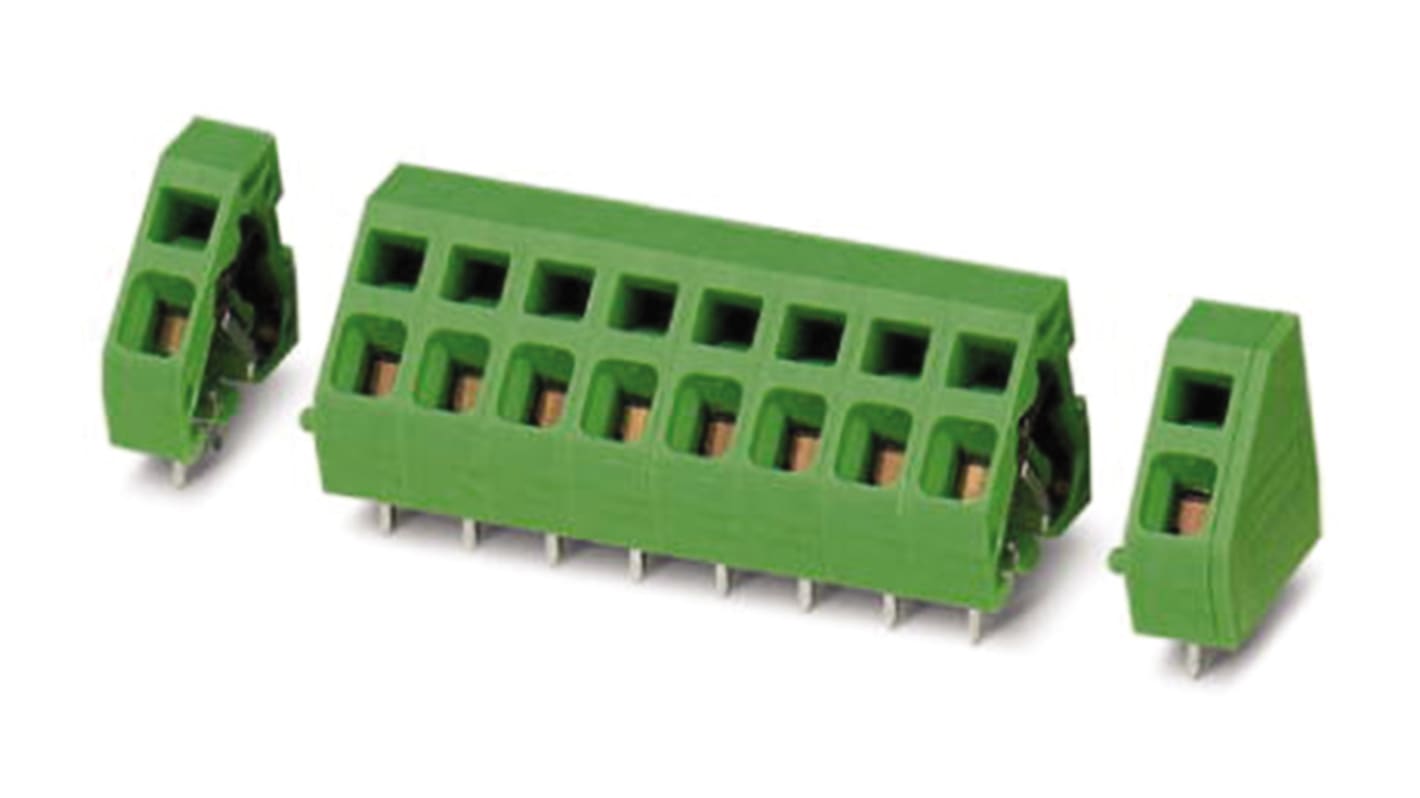 Borne para PCB Hembra Phoenix Contact de 2 vías, paso 5.08mm, 24A, de color Verde, montaje Montaje en orificio pasante,