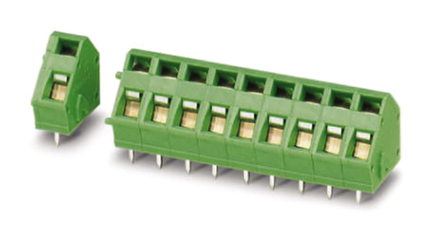 Phoenix Contact ZFKDSA 1.5C-5.0- 2 Series PCB Terminal Block, 2-Contact, 5mm Pitch, Through Hole Mount, Spring Cage