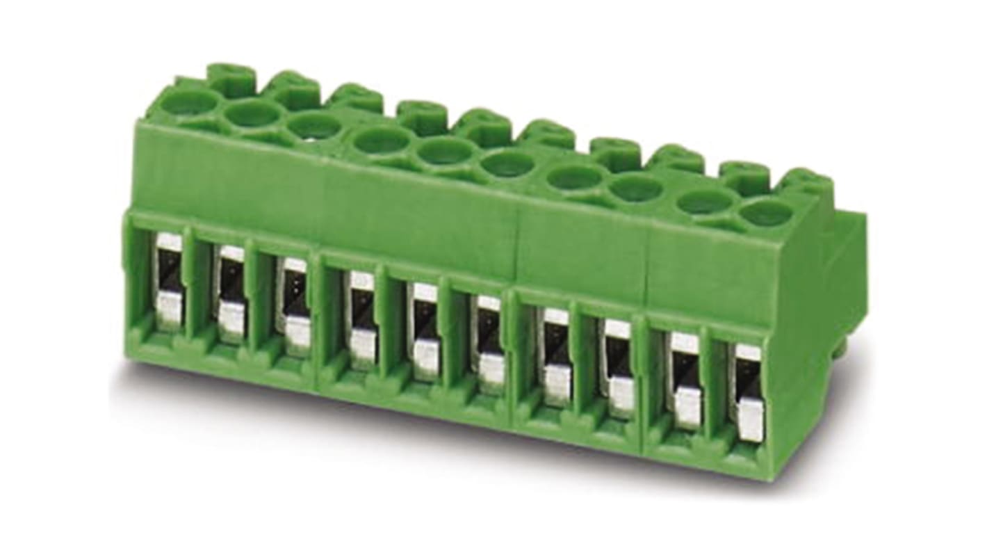 Borne enchufable para PCB Hembra Phoenix Contact de 5 vías, paso 3.5mm, 6A, de color Verde, terminación Tornillo
