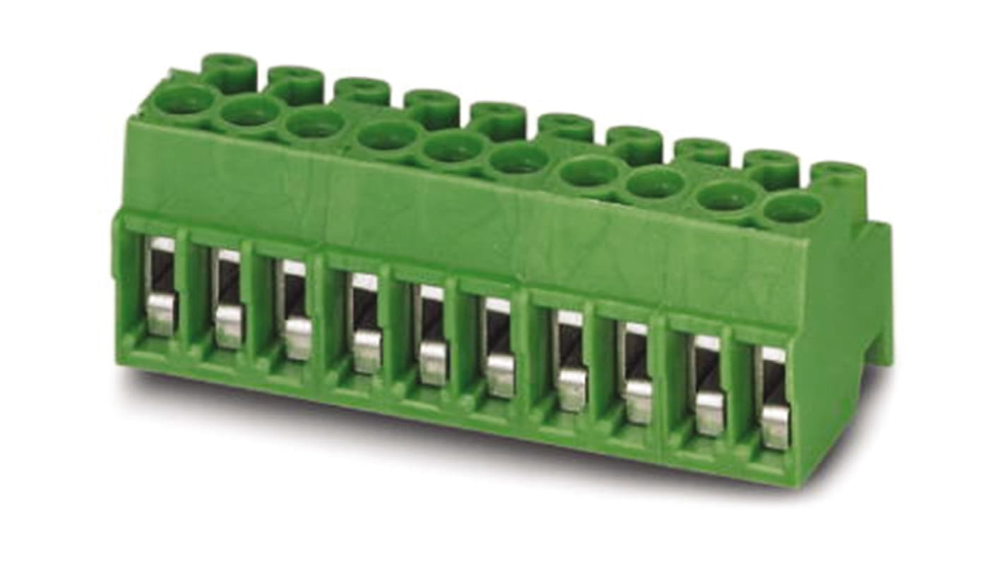 Borne enchufable para PCB Hembra Phoenix Contact de 12 vías, paso 3.5mm, 6A, de color Verde, terminación Tornillo