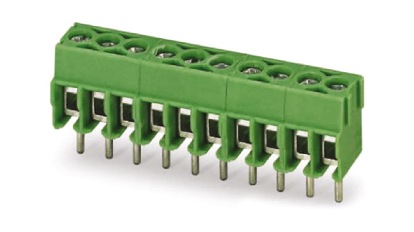 Borne para PCB Phoenix Contact de 16 vías, paso 3.5mm, 17.5A, de color Verde, montaje Montaje en orificio pasante,