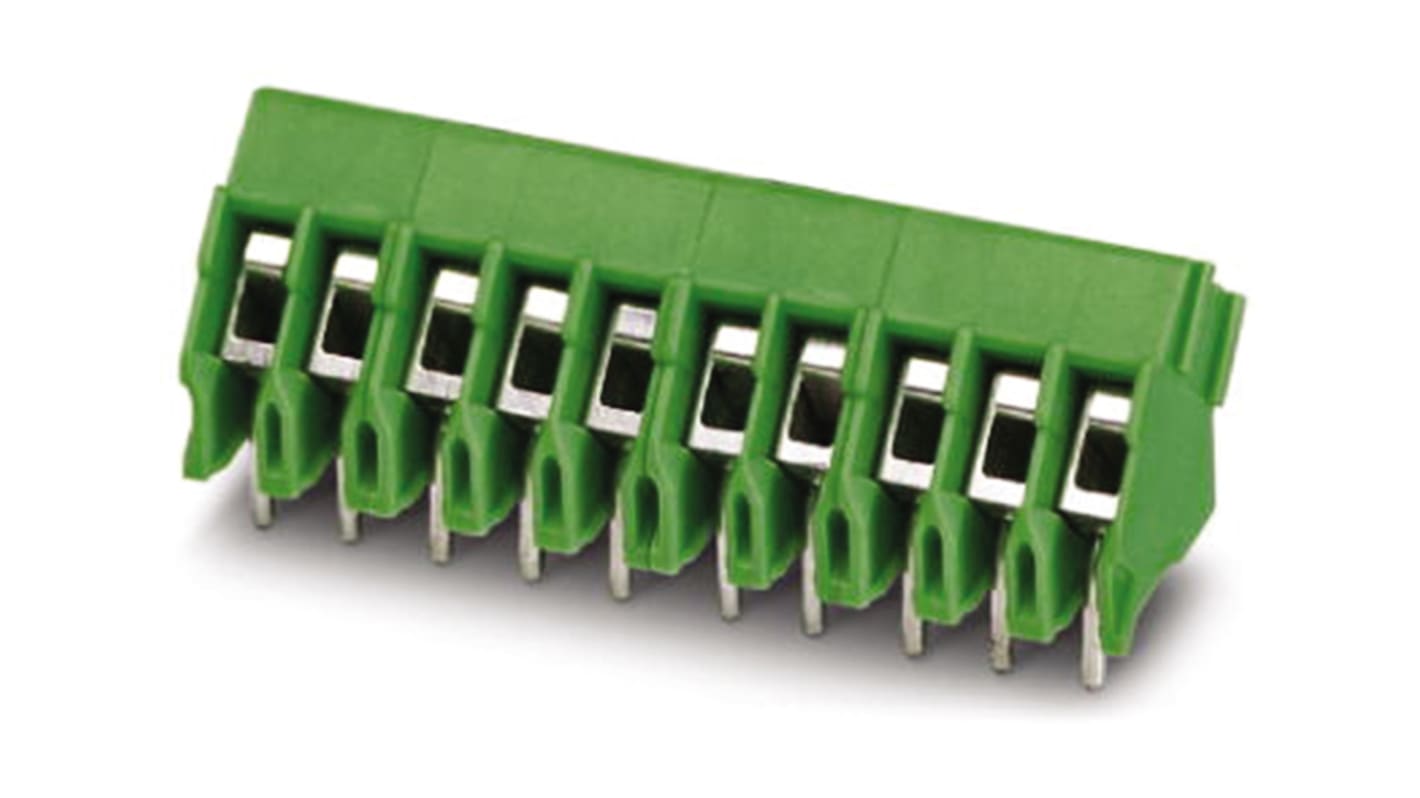 Borne para PCB Phoenix Contact de 14 vías, paso 3.5mm, 17.5A, de color Verde, montaje Montaje en orificio pasante,