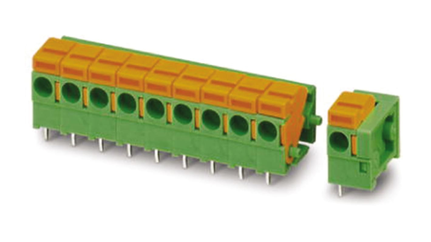 Phoenix Contact FFKDSA1/H1-5.08- 6 Series PCB Terminal Block, 6-Contact, 5.08mm Pitch, Through Hole Mount, Spring Cage