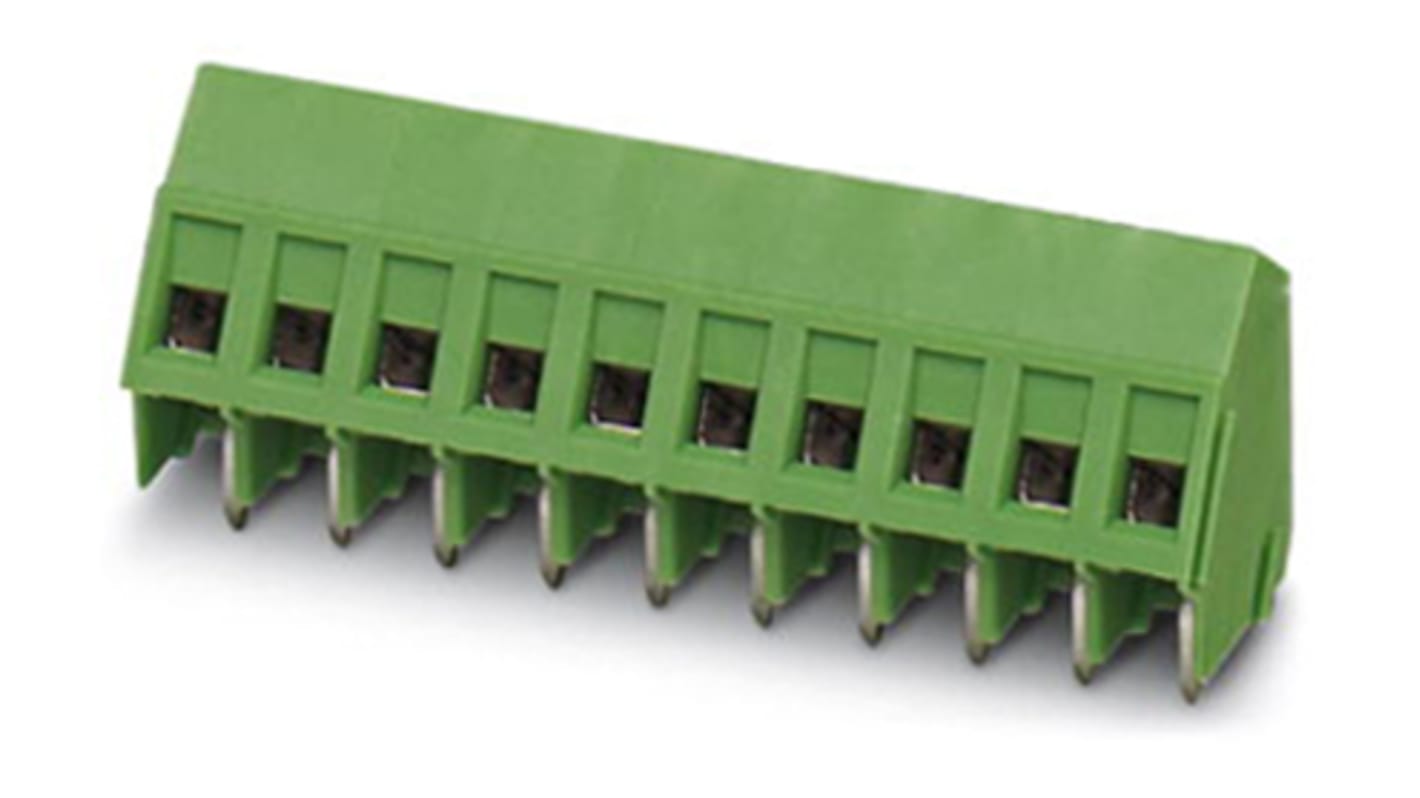 Borne para PCB Phoenix Contact de 24 vías, paso 5.08mm, 17.5A, de color Verde, montaje Montaje en orificio pasante,