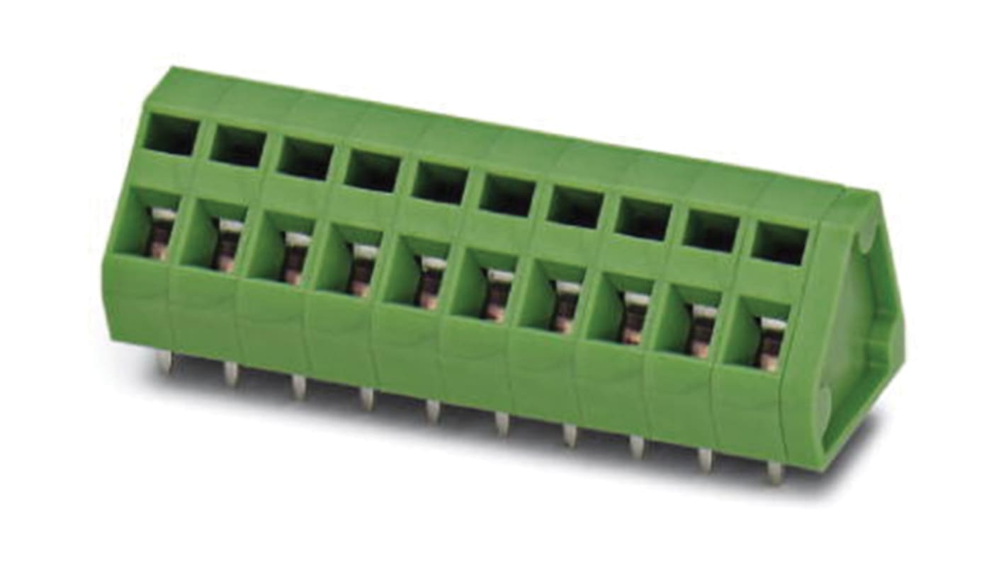 Bloque de terminal PCB Hembra Phoenix Contact de 19 vías, paso 5.08mm, 16A, de color Verde, montaje Montaje en orificio
