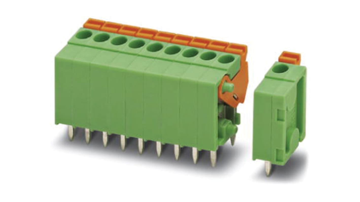 Phoenix Contact FFKDSA1/V-3.81-10 Series PCB Terminal Block, 10-Contact, 3.81mm Pitch, Through Hole Mount, Spring Cage