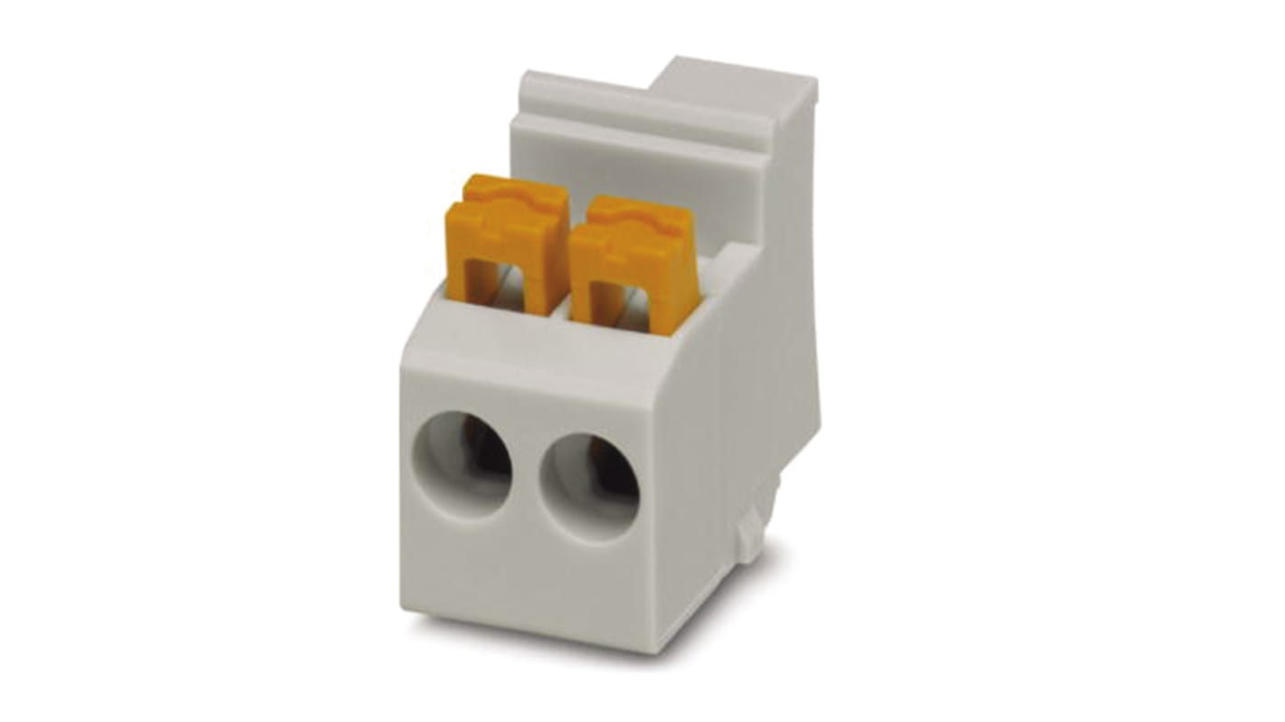 Phoenix Contact FKDSO 2.5/ 2-L KMGY Series PCB Terminal Block, 2-Contact, 5mm Pitch, Through Hole Mount, Spring Cage