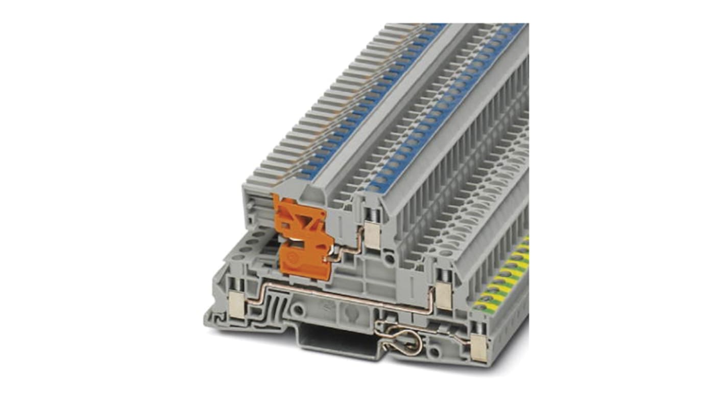 Phoenix Contact UTI 2.5-PE/L/NT Series Grey DIN Rail Terminal Block, 0.2 → 4mm², Triple-Level, Screw Termination