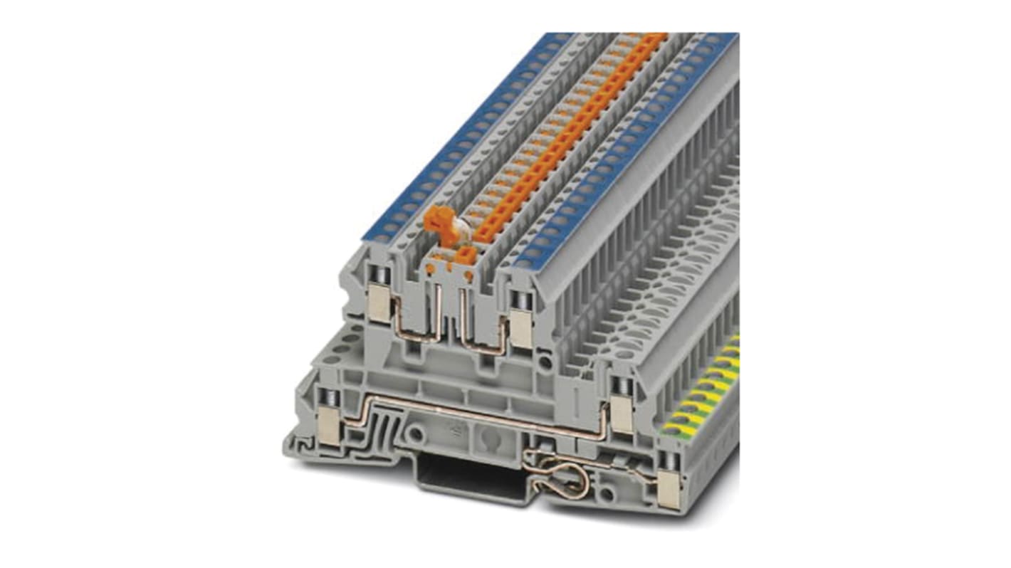 Phoenix Contact UTI 2.5-PE/L/NTB Series Grey Earth Terminal Block, Triple-Level, Screw Termination