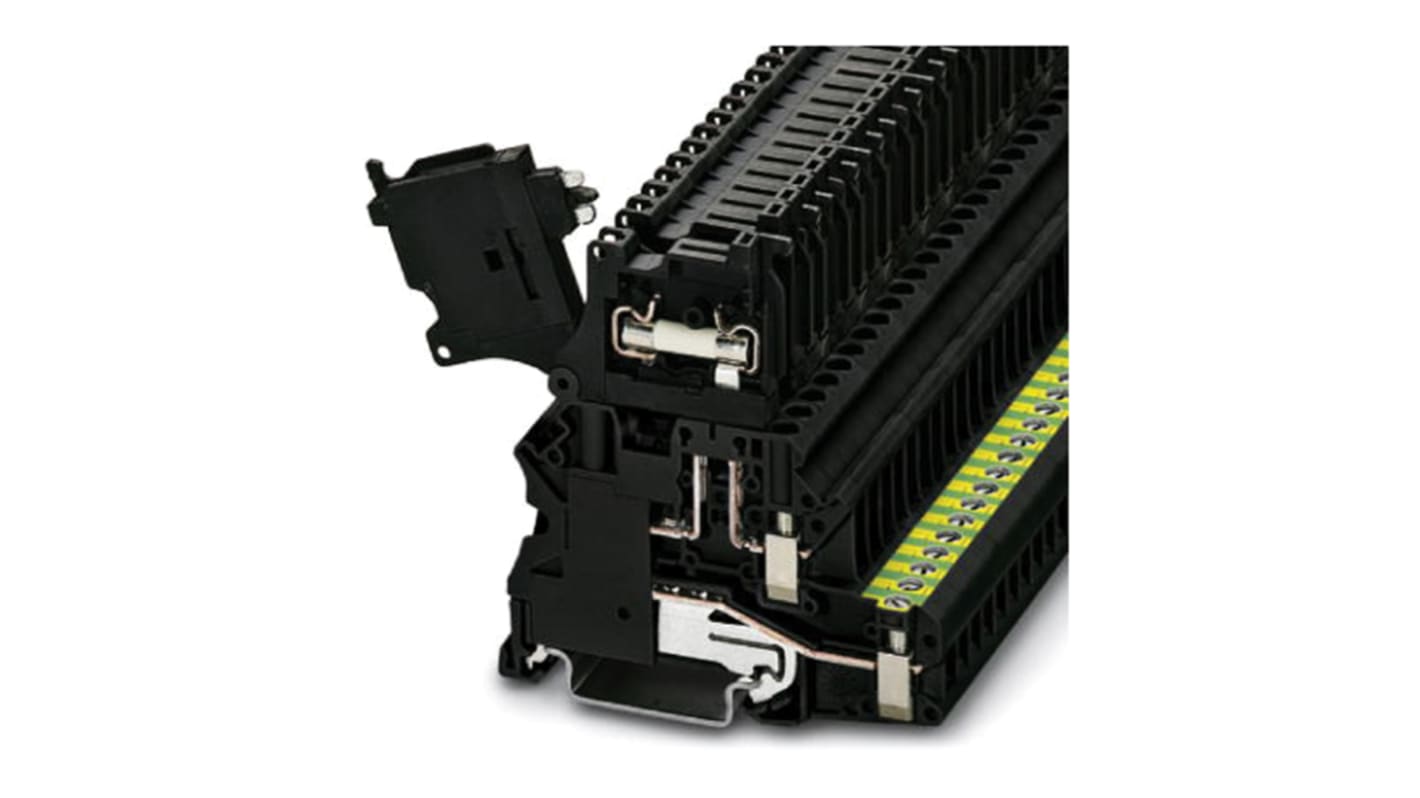 Phoenix Contact UT 4-PE/HESI LED 60 (5X20) Series Black Fused DIN Rail Terminal, 0.14 → 6mm², Single-Level,