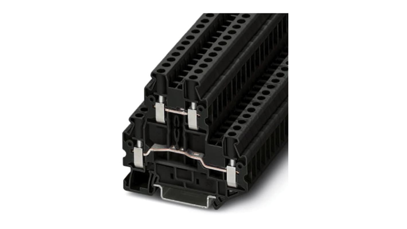 Phoenix Contact UTTB 4-PE BK Series Black Feed Through Terminal Block, Double-Level, Screw Termination