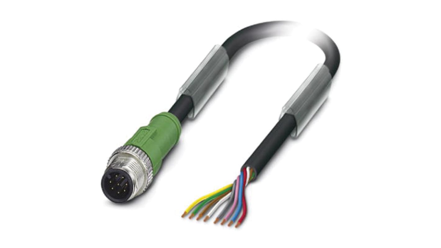 Cable de conexión Phoenix Contact, con. A M12 Macho, 8 polos, con. B Sin terminación, cod.: A, long. 3m, 30 V, 2 A,