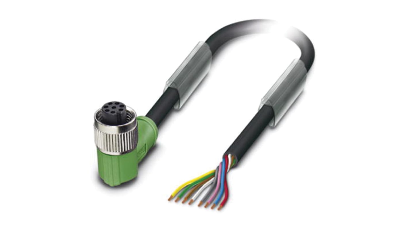 Cable de conexión Phoenix Contact, con. A M12 Hembra, 8 polos, cod.: A, long. 3m, 30 V, 2 A, IP65, IP67, IP68