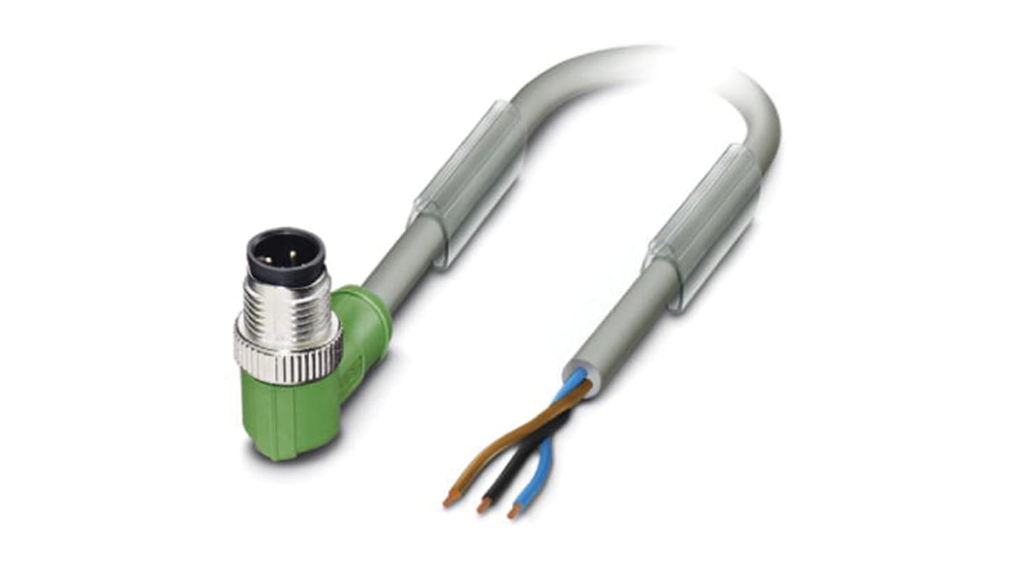 Cable de conexión Phoenix Contact, con. A M12 Macho, 3 polos, cod.: A, long. 5m, 250 V, 4 A, IP65, IP67, IP68