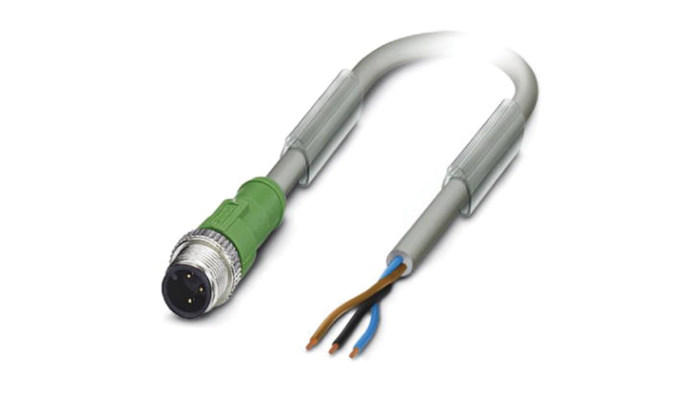 Cable de conexión Phoenix Contact, con. A M12 Macho, 3 polos, cod.: A, long. 5m, 250 V, 4 A, IP65, IP67, IP68