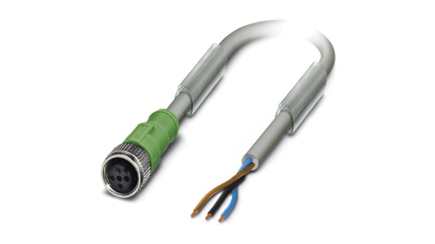 Cable de conexión Phoenix Contact, con. A M12 Hembra, 3 polos, cod.: A, long. 5m, 250 V, 4 A, IP65, IP67, IP68