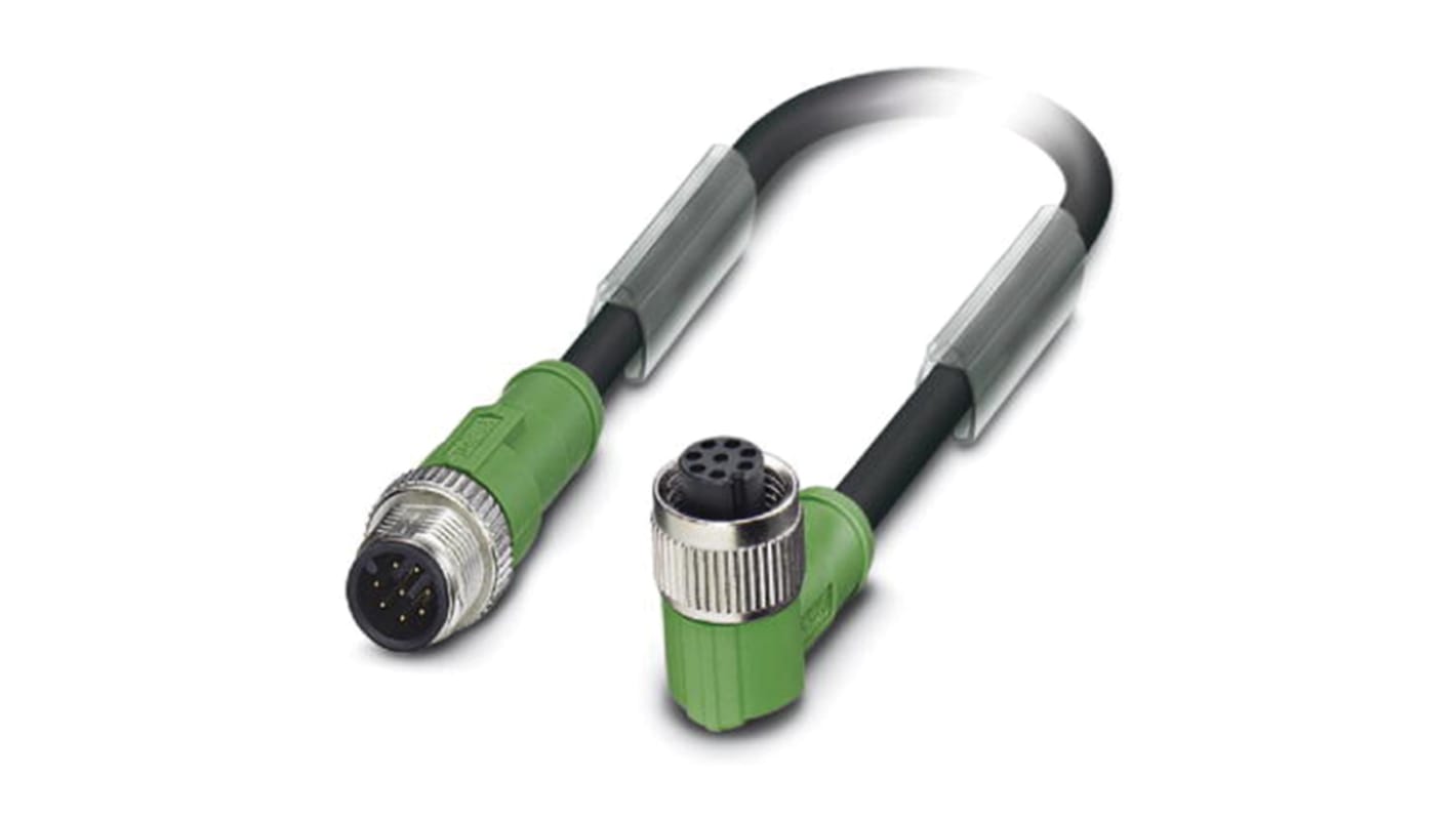 Cable de conexión Phoenix Contact, con. A M12 Macho, 8 polos, con. B M12 Hembra, 8 polos, cod.: A, long. 3m, 30 V,