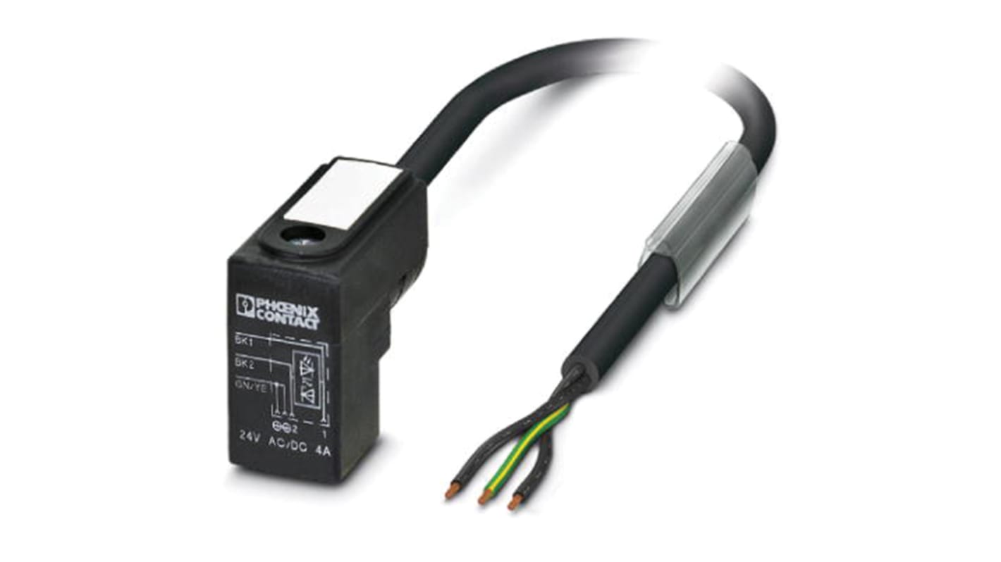 Cable de conexión Phoenix Contact, con. A DIN 43650 forma C Macho, 3 polos, long. 5m, 24 V, 4 A, IP65, IP67