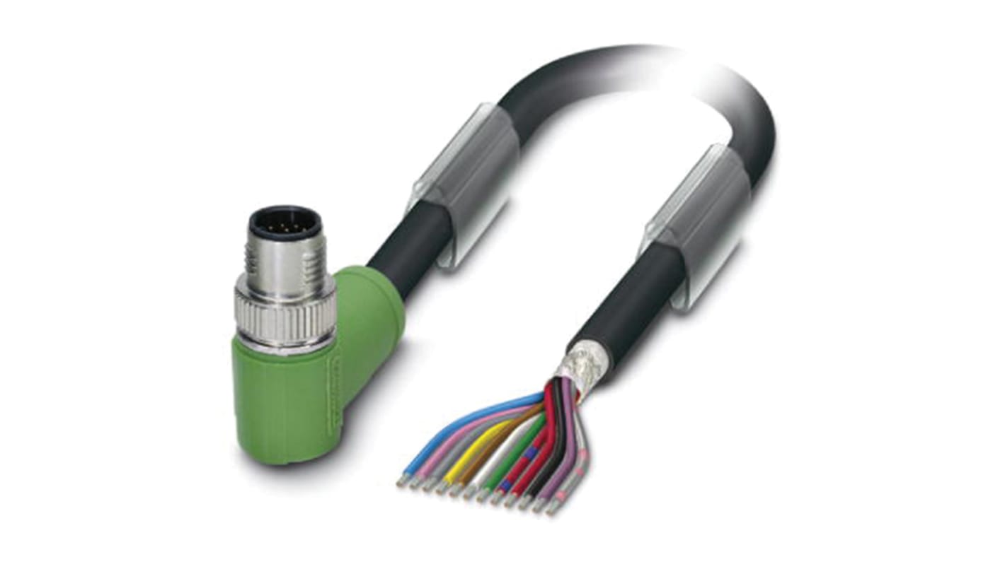 Cable de conexión Phoenix Contact, con. A M12 Macho, 12 polos, cod.: A, long. 1.5m, 30 V, 1,5 A, IP65, IP67