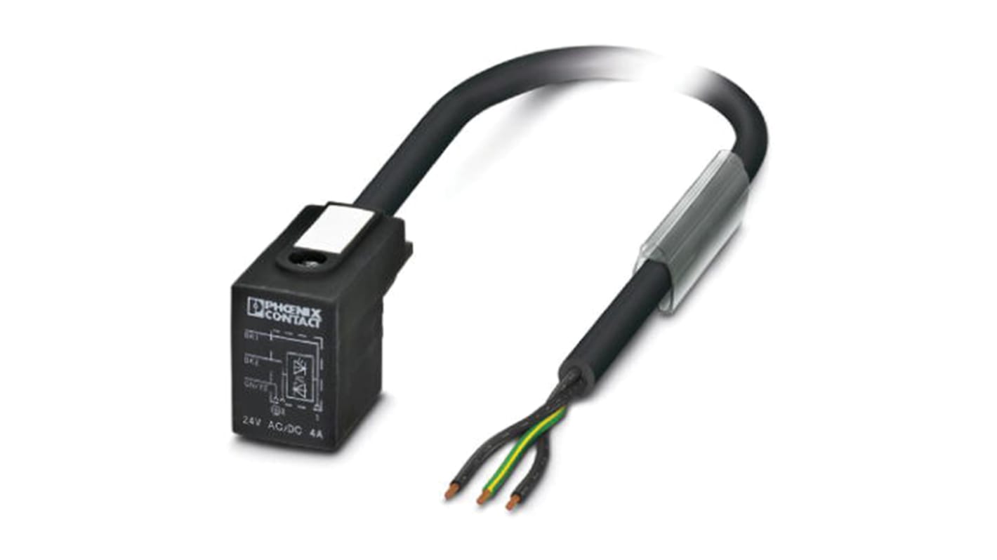 Cable de conexión Phoenix Contact, con. A DIN 43650 forma B Macho, 3 polos, long. 5m, 24 V, 4 A, IP65, IP67