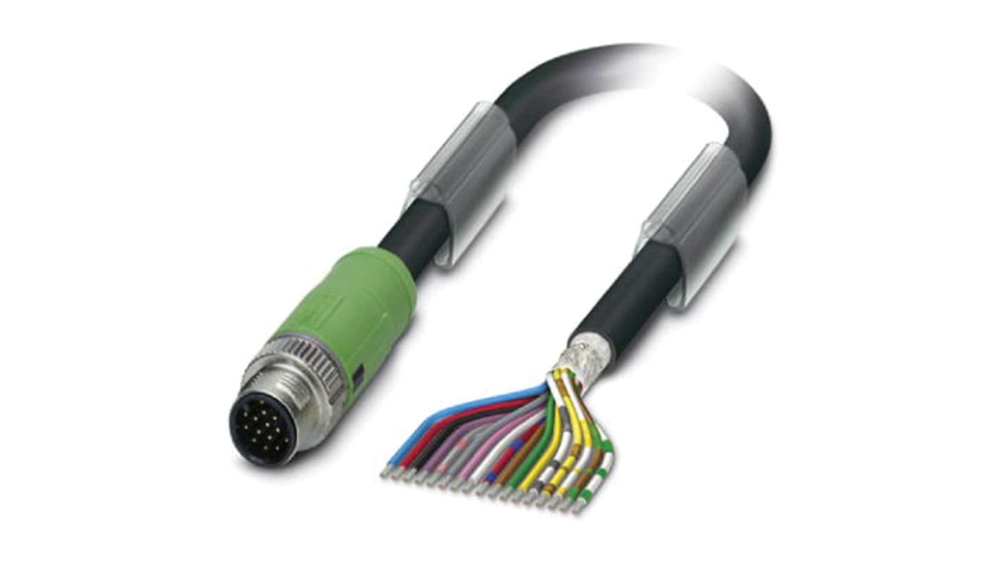 Cable de conexión Phoenix Contact, con. A M12 Macho, 17 polos, cod.: A, long. 1.5m, 30 V, 1,5 A, IP65, IP67