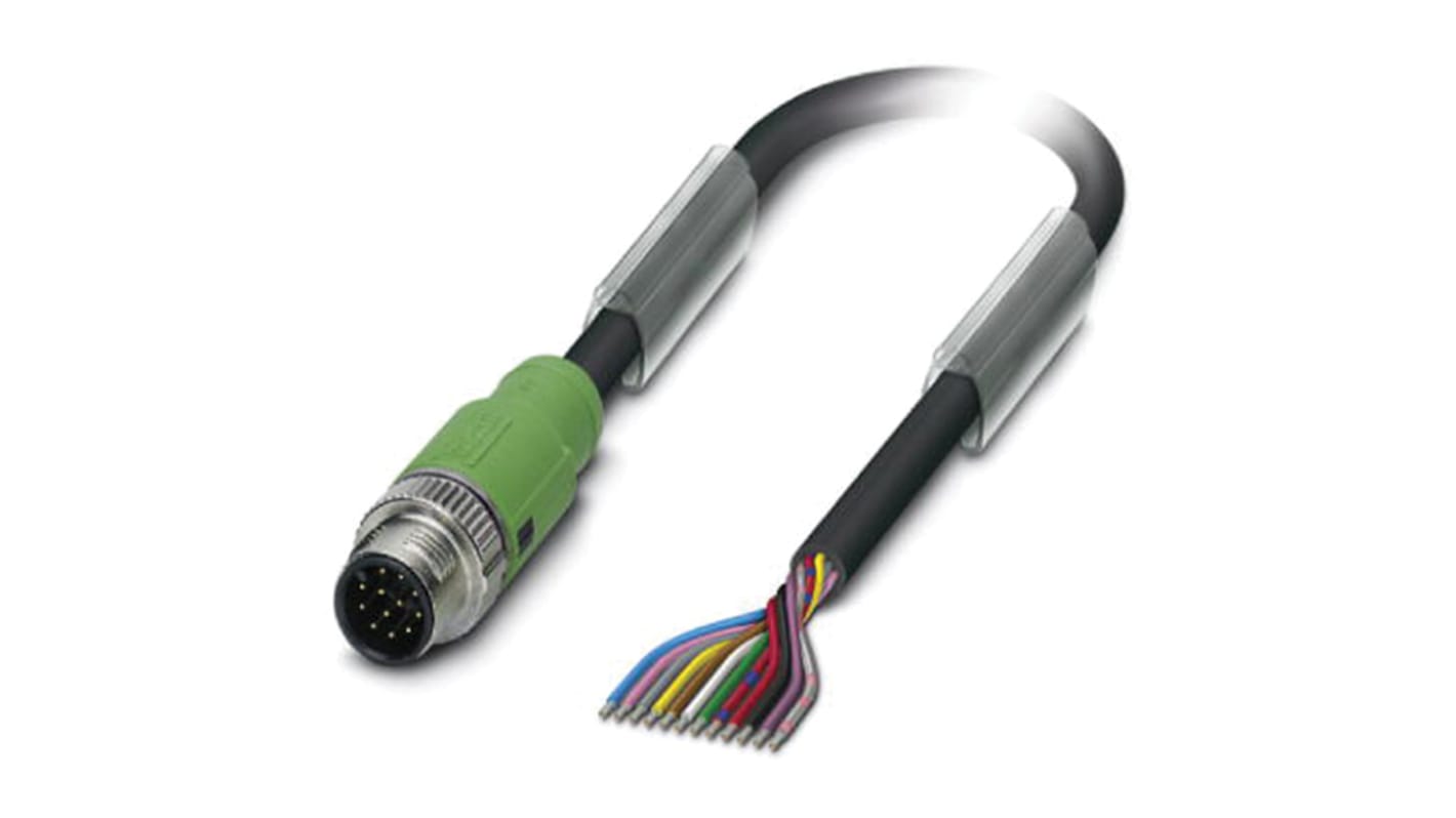 Cable de conexión Phoenix Contact, con. A M12 Macho, 12 polos, cod.: A, long. 3m, 30 V, 1,5 A, IP65, IP67, IP68