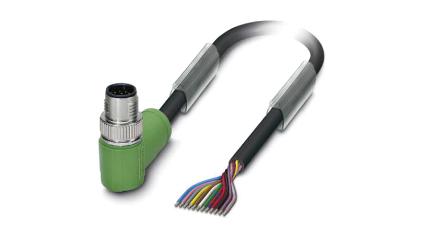 Cable de conexión Phoenix Contact, con. A M12 Macho, 12 polos, cod.: A, long. 3m, 30 V, 1,5 A, IP65, IP67, IP68