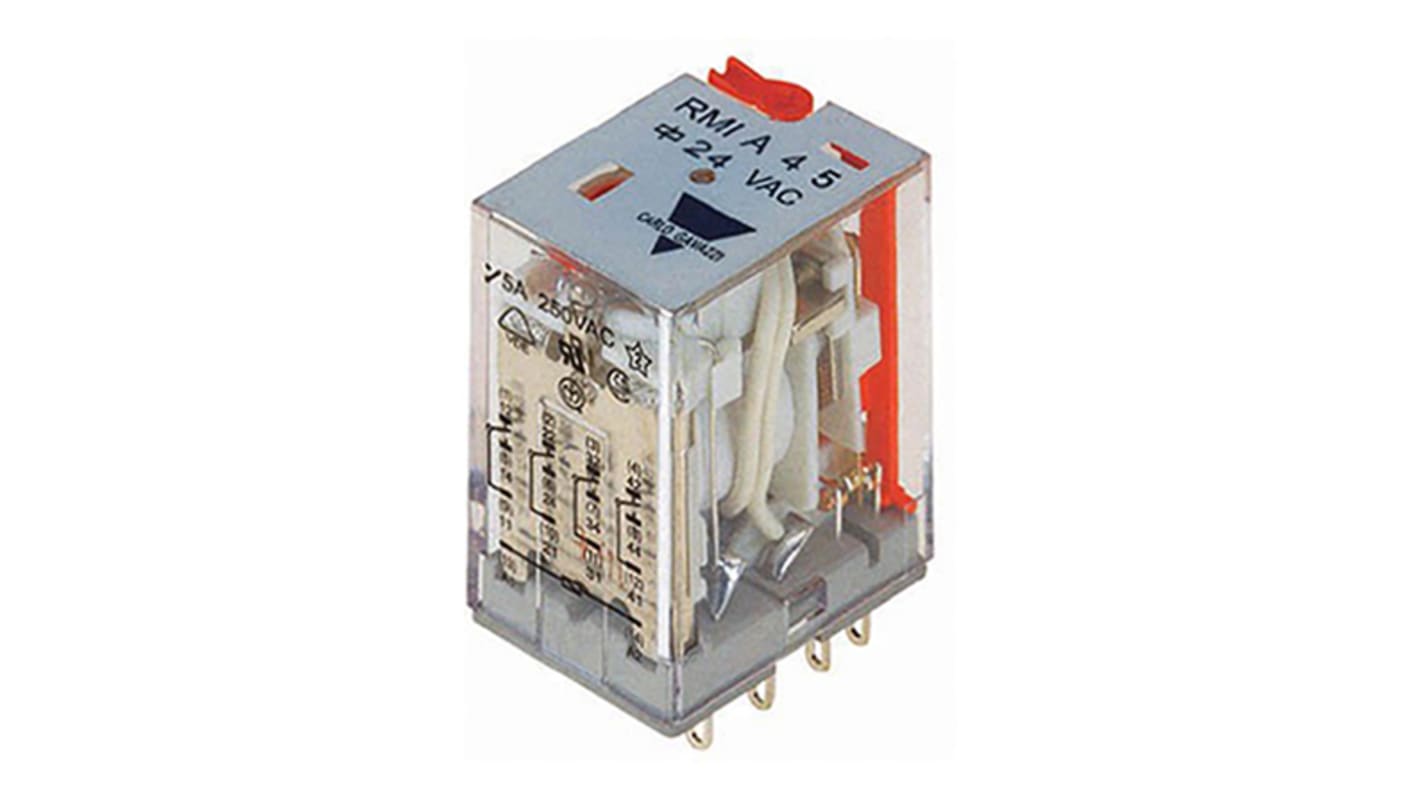 Carlo Gavazzi RMI A45  Monostabiles Relais, Steckrelais 4-poliger Wechsler 5A 24V ac Spule / 1.2W