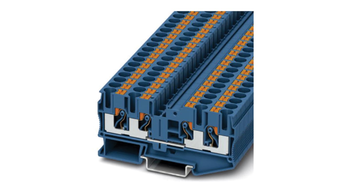 Phoenix Contact PT 6-QUATTRO BU Series Grey Feed Through Terminal Block, Single-Level, Push In Termination