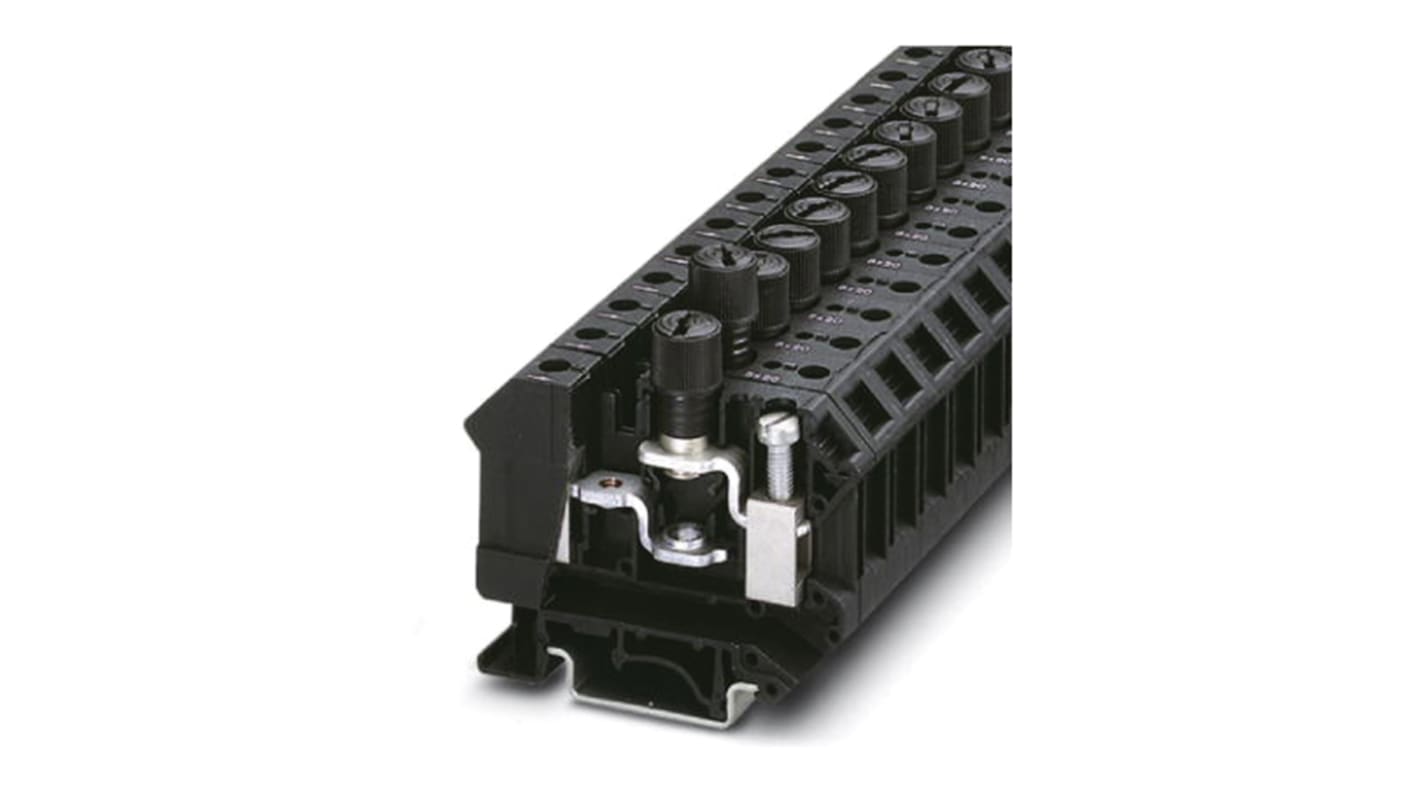 Phoenix Contact UK 10-DREHSI-EX (5X20) Series Black Fused DIN Rail Terminal, 0.5 → 16mm², Single-Level, Screw