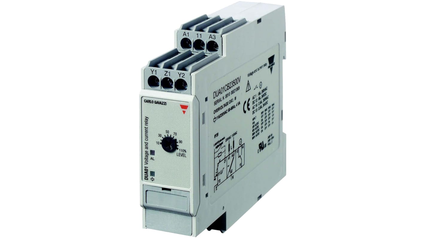 Carlo Gavazzi Current, Voltage Monitoring Relay, 1 Phase, SPDT, 0.4 → 4 V ac, 2 → 20V ac/dc, DIN Rail