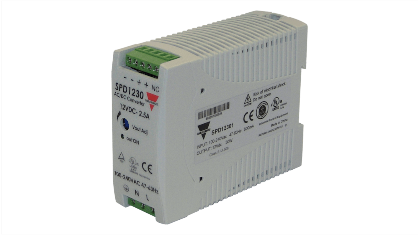 Alimentation pour rail DIN Carlo Gavazzi, 12V c.c.out 2.5A, 85 → 264 V ac / 90 → 375V c.c.in, 30W