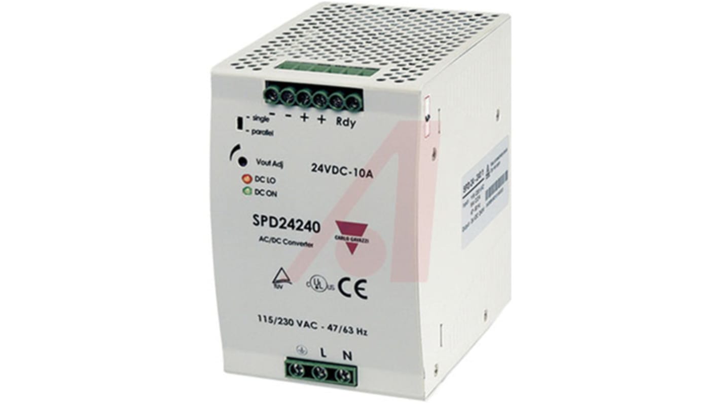 Carlo Gavazzi SPD Switch Mode DIN Rail Power Supply, 93 → 132V ac ac, dc Input, 24V dc dc Output, 10A Output,