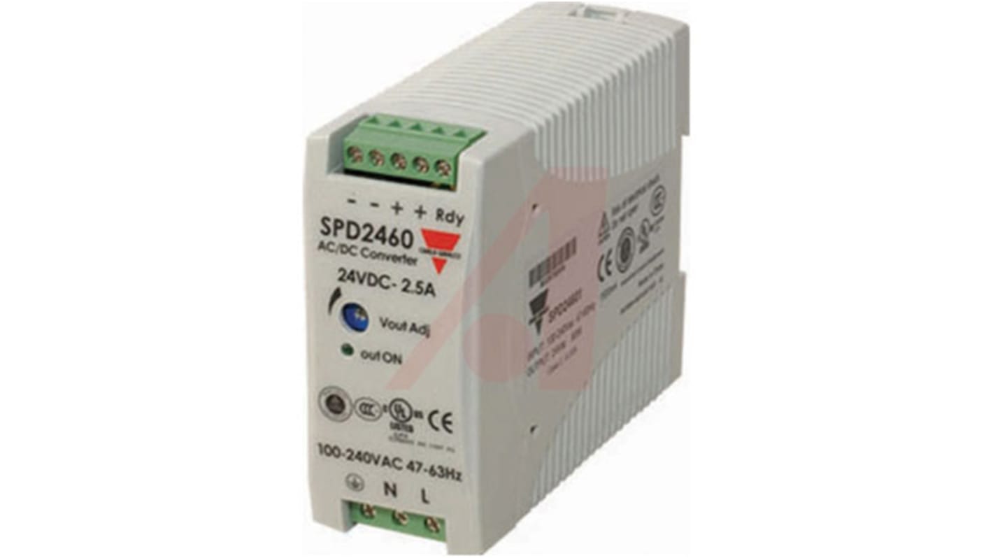 Carlo Gavazzi DIN-sín tápellátás, BE: 85 → 264 V ac / 90 → 375V dc, 1 kimenet, 24V dc, 1.25A, 30W