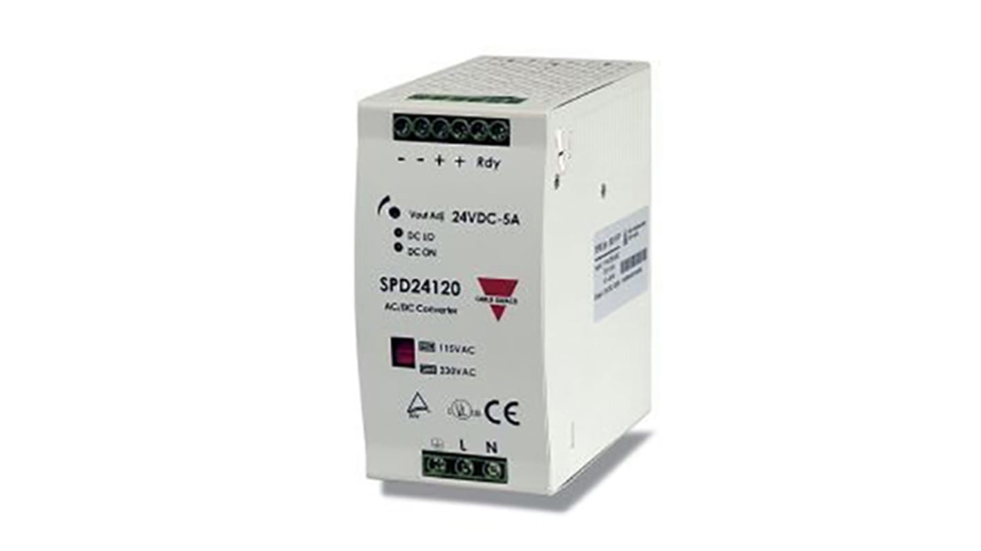 Carlo Gavazzi Switch Mode DIN Rail Power Supply, 90 → 132V ac ac, dc Input, 24V dc dc Output, 5A Output, 120W