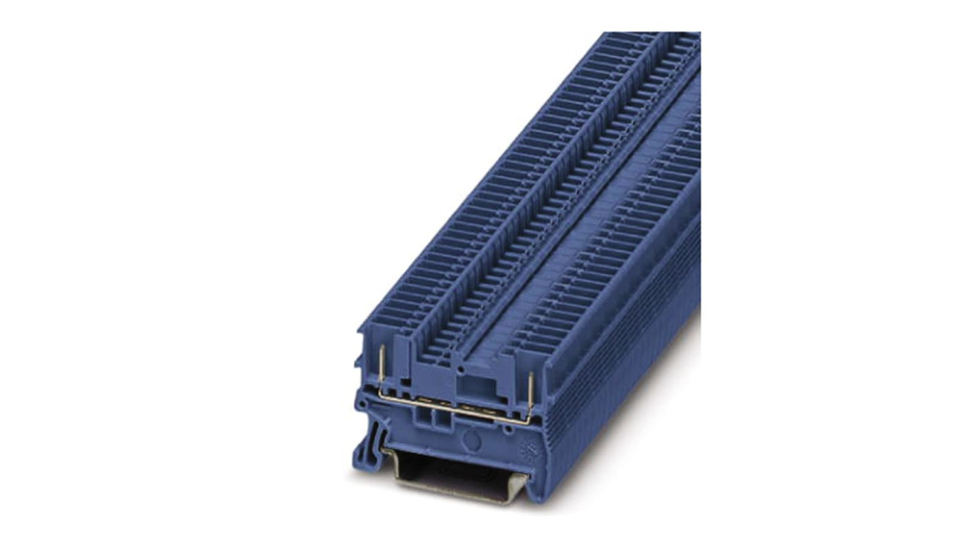 Phoenix Contact PT 1.5/S/2P BU Series Blue Feed Through Terminal Block, Single-Level, Plug In Termination