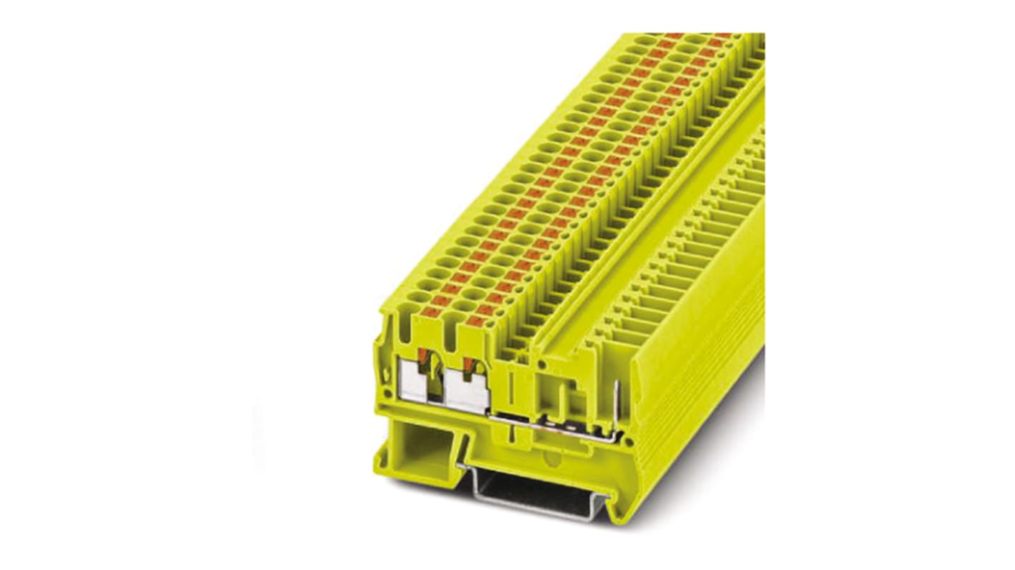 Phoenix Contact PT 2.5-TWIN/1P YE Series Yellow Feed Through Terminal Block, Single-Level, Plug In Termination