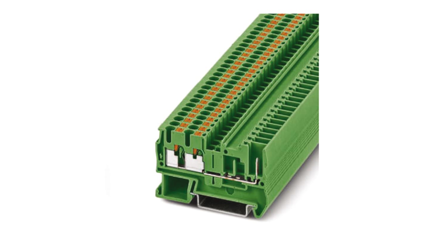 Phoenix Contact PT 2.5-TWIN/1P GN Series Green Feed Through Terminal Block, 0.14 → 4mm², Single-Level, Plug In