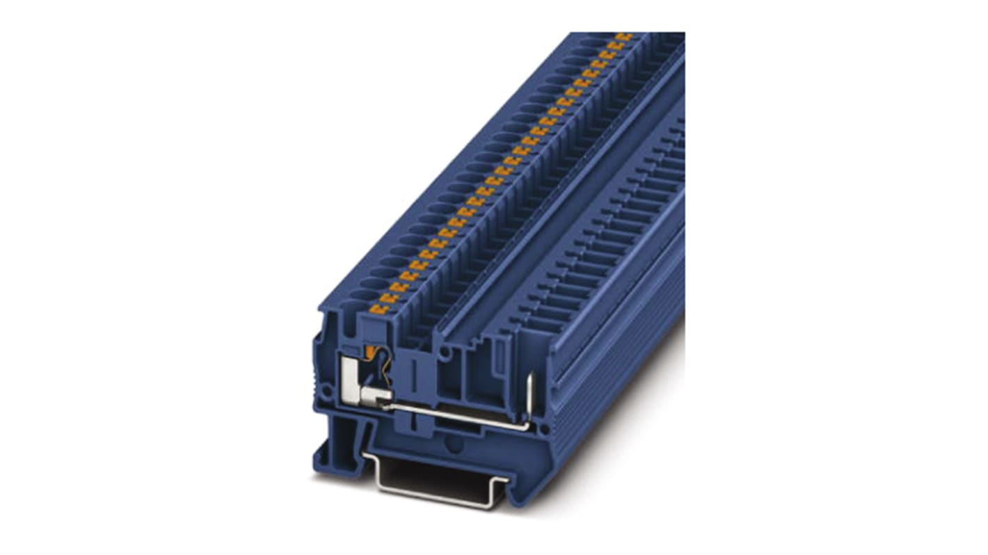 Phoenix Contact PT 4/1P BU Series Blue Feed Through Terminal Block, Single-Level, Plug In Termination