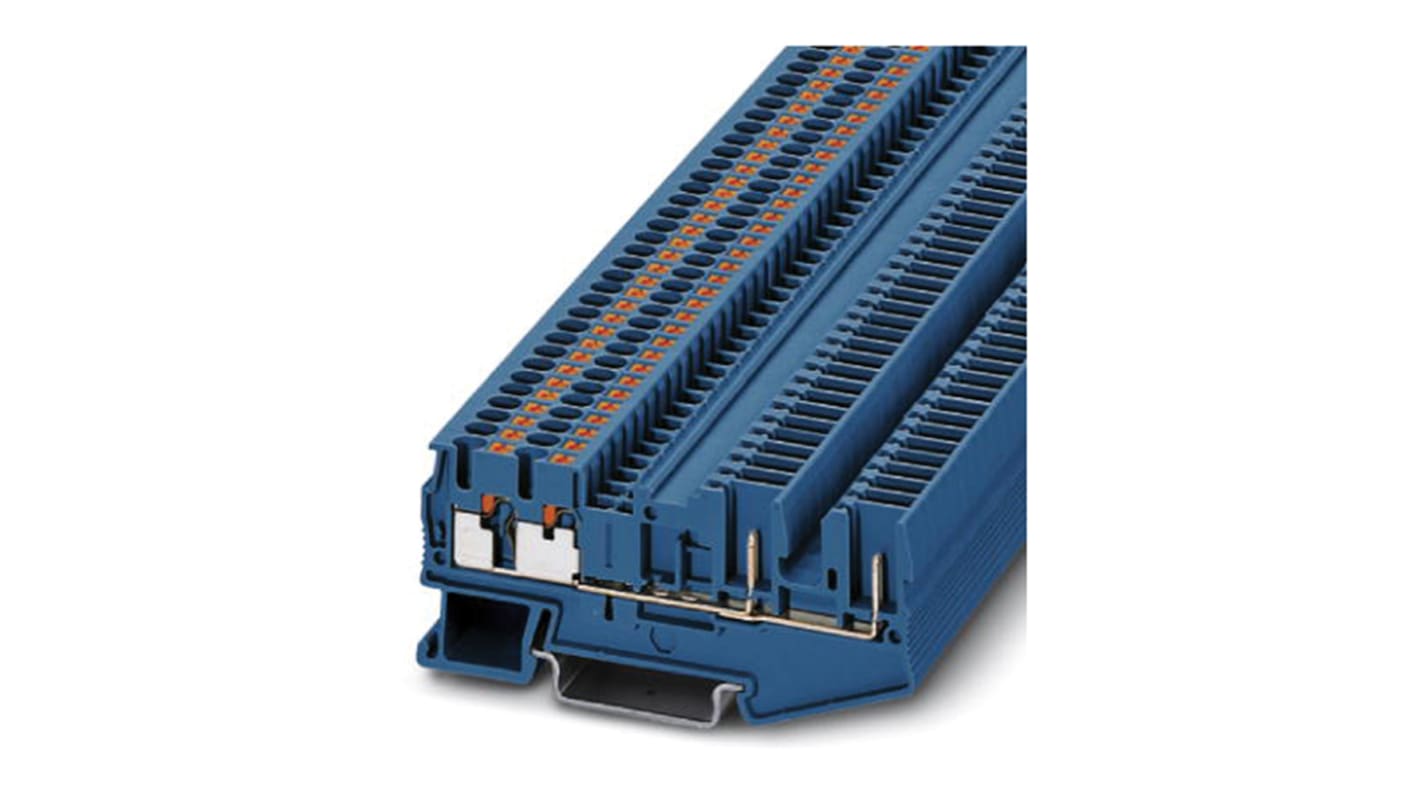 Phoenix Contact PT 2.5-QUATTRO/2P BU Series Blue Feed Through Terminal Block, Single-Level, Plug In Termination