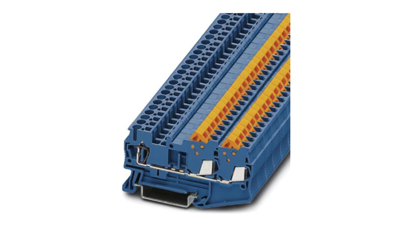 Phoenix Contact QTCS 1.5-TWIN BU Series Blue Feed Through Terminal Block, Single-Level, Quick Connect Termination