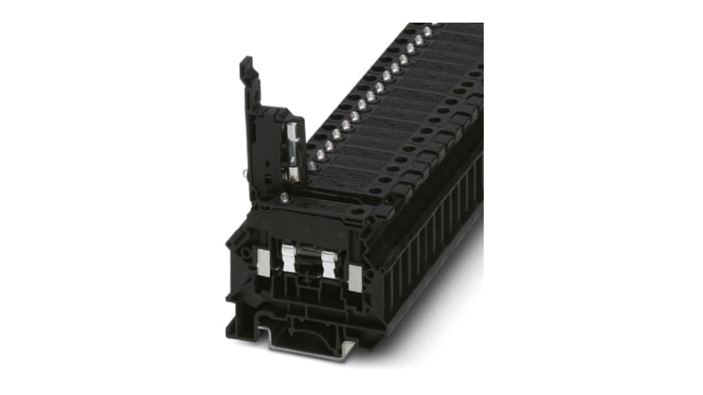 Phoenix Contact UK 5-HESILA 250 N Series Black Fused DIN Rail Terminal, 1-Level, Screw Termination, Fused