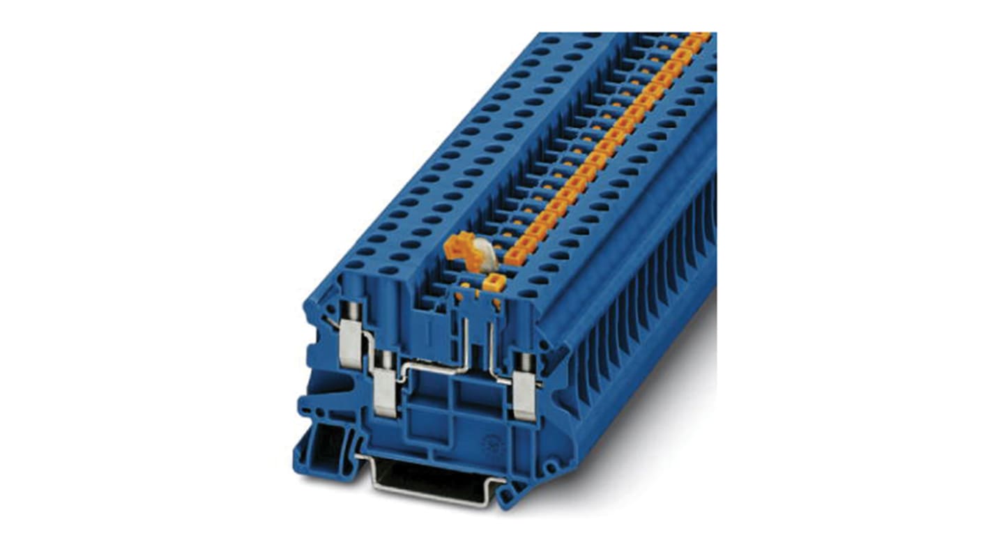 Phoenix Contact UT 4-TWIN-MT BU Series Blue Knife Disconnect Terminal Block, Single-Level, Screw Termination